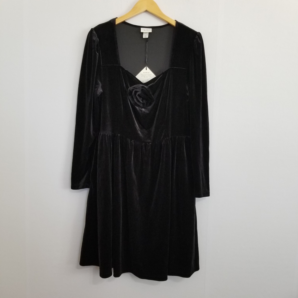 NWT Ava & Viv Black Velour Rosette Dress Size XXL